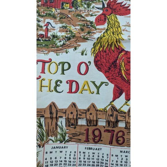 Vintage 1976 "Top O The Day" Rooster Calendar Tea Towel Wall hanging  Farmhouse - Picture 3 of 5